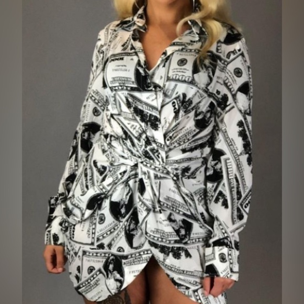 Fashion Nova Black White Money Print Bodycon Dress Size XS